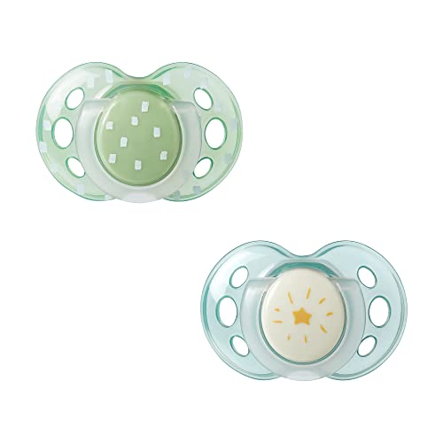 0666519334731 - TOMMEE TIPPEE NIGHT TIME GLOW IN THE DARK PACIFIERS, SYMMETRICAL DESIGN, BPA-FREE SILICONE NIPPLE, INCLUDES STERILIZER BOX, 18-36M, 2 COUNT