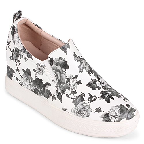0666688138796 - WANTED PETAL WEDGE SLIP ON FLORAL PATTERNED SNEAKER- (WHITE, 9)