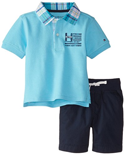 0666980407064 - TOMMY HILFIGER BABY BOYS' PIQUE POLO WITH DENNIS SHORT SET, SERENITY BLUE, 24 MONTHS