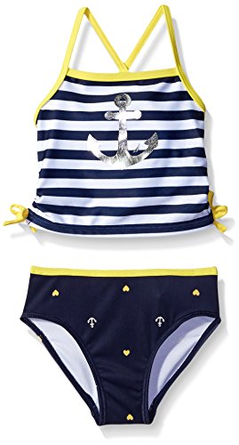 0666980821259 - NAUTICA SPORTSWEAR KIDS BABY STRIPE TANKINI WITH SILVER ANCHOR GRAPHIC SWIMSUIT, NAVY, 12 MONTHS