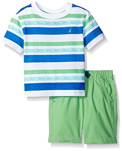 0666980921041 - NAUTICA BABY STRIPE CREW NECK TEE AND PULL ON SHORT SET, GO GREEN, 3/6 MONTHS