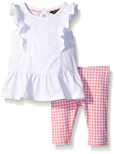 0666980955848 - NAUTICA BABY KNIT AND EYELET MIX TOP WITH GINGHAM LEGGING SET, SAIL WHITE, 6-9 MONTHS