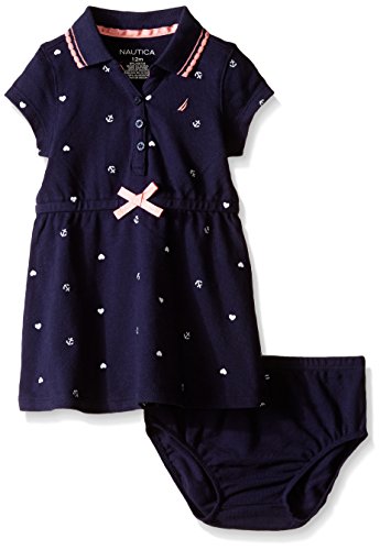 0666980958696 - NAUTICA BABY PRINTED PIQUE DRESS WITH FLAT KNIT COLLAR, NAVY, 24 MONTHS
