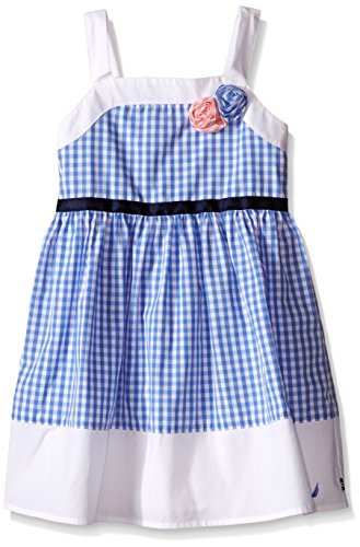 0666980965991 - NAUTICA LITTLE GIRLS' GINGHAM PRINT DRESS WITH ROSETTES, CLASSIC BLUE, 4