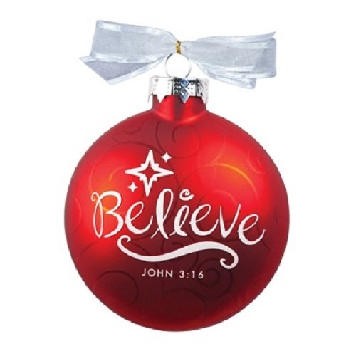 0667665127666 - LCP GIFTS BELIEVE CHRISTMAS HAND-BLOWN SWIRL GLASS ORNAMENT JOHN 3:16 12766
