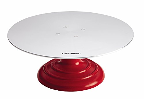 0667865346577 - CAKE BOSS DECORATING TOOLS DECORATING TURNTABLE AND CAKE STAND, ALUMINUM WITH RED BASE