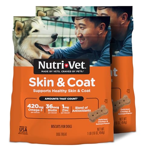 0669125002278 - NUTRI-VET SKIN & COAT BISCUITS FOR DOGS - TASTY DOG TREAT & DOG SKIN AND COAT SUPPLEMENT - SMALL SIZED BISCUIT - OMEGA-3 AND BIOTIN DOG TREAT - 16 OZ (PACK OF 2)