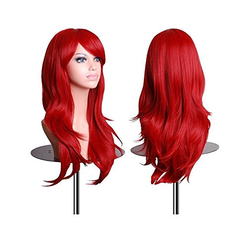 6694662373776 - BESHINY 28 INCH 70CM WOMEN LONG BIG DARK RED WAVY CURLY HAIR COSPLAY WIG HEAT RESISTANT WIG FOR HALLOWEEN,COSPLAY PARTY COSTUME WITH FREE WIG CAP (DARK RED)