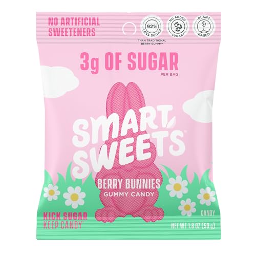 0669809200051 - SMARTSWEETS BERRY BUNNIES, 1.8OZ (PACK OF 14),GUMMY CANDY WITH LOW SUGAR, LOW CALORIE, NO ARTIFICIAL SWEETENERS, PLANT-BASED, GLUTEN-FREE, HEALTHY SNACK FOR KIDS & ADULTS