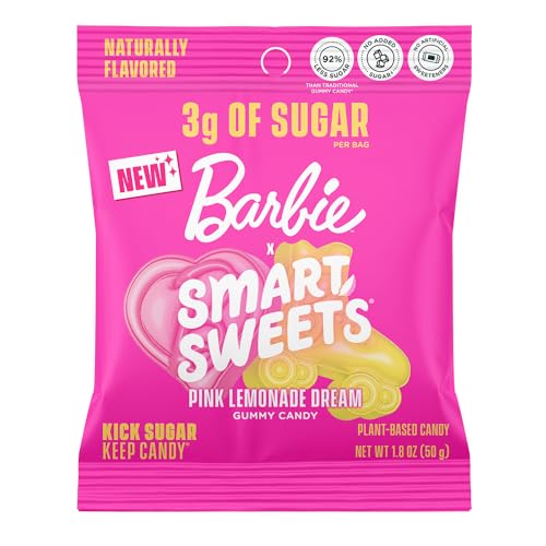 0669809201553 - SMARTSWEETS BARBIE PINK LEMONADE DREAM GUMMY CANDY: 1.8OZ (PACK OF 14), GUMMY CANDY WITH LOW SUGAR, LOW CALORIE, NO ARTIFICIAL SWEETENERS, PLANT-BASED, GLUTEN-FREE, HEALTHY SNACK FOR KIDS & ADULTS