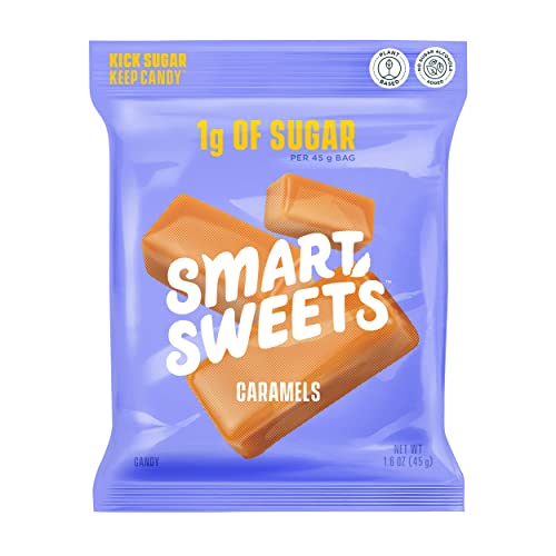 0669809201812 - SMARTSWEETS CARAMEL CANDIES WITH LOW SUGAR 1G, LOW CALORIE 140, PLANT BASED, GLUTEN FREE, NO ARTIFICAL COLORS OR SWEETENERS 1.8 OZ BAGS (PACK OF 12)