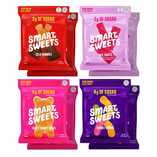 0669809202055 - SMART SWEETS, CANDY WITH LOW SUGAR & LOW CALORIE SNACKS, NO SUGAR ALCOHOLS, NON-GMO: GUMMY WORMS, RED TWISTS, FRUITY GUMMY BEARS, COLA GUMMIES, 1.8OZ (PACK OF 8)