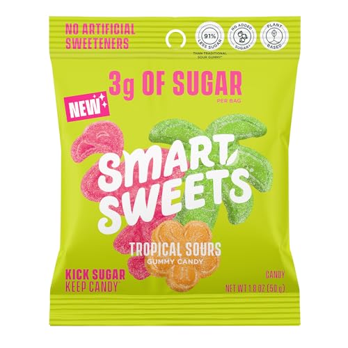 0669809202611 - SMARTSWEETS TROPICAL SOURS GUMMY CANDY: 1.8OZ (PACK OF 14), GUMMY CANDY WITH LOW SUGAR, LOW CALORIE, NO ARTIFICIAL SWEETENERS, PLANT-BASED, GLUTEN-FREE, HEALTHY SNACK FOR KIDS & ADULTS