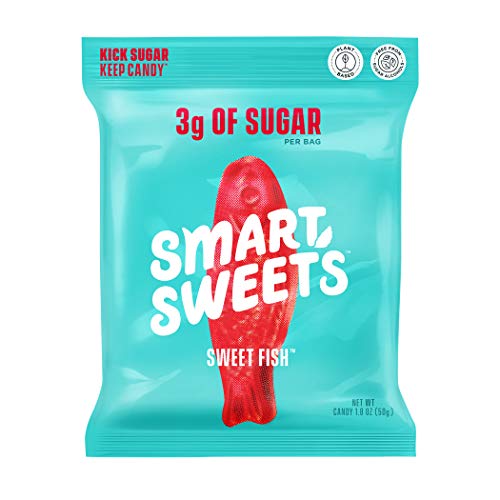 0669809222220 - SMARTSWEETS SWEET FISH, CANDY WITH LOW SUGAR (3G), LOW CALORIE, PLANT-BASED, FREE FROM SUGAR ALCOHOLS, NO ARTIFICIAL COLORS OR SWEETENERS, PACK OF 6, NEW JUICY RECIPE