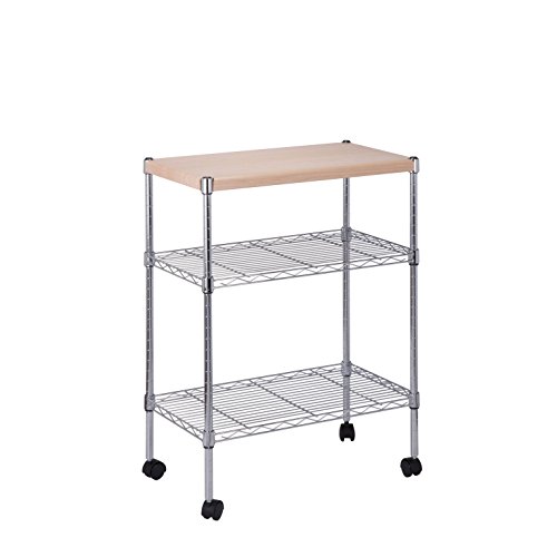 6709309088460 - HONEY-CAN-DO CRT-04346 ROLLING UTILITY CART WITH WOODEN TOP, CHROME FINISH
