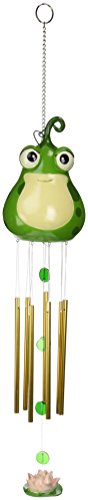 0067103153385 - GIFT CRAFT 24.8-INCH POLYSTONE AND IRON FROG DESIGN WIND CHIME, LARGE, GREEN