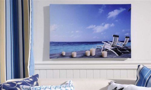 0067103185386 - GIFT CRAFT LED CANVAS PRINT, BEACH WITH CHAIRS AND CANDLES