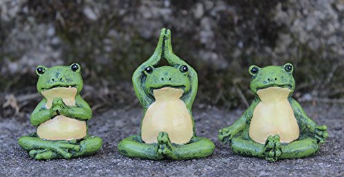 0067103376708 - GIFTCRAFT SET OF 3 MINIATURE FAIRY GARDEN YOGA FROGS - LOTUS POSE, EASY POSE, AND FIRE LOG POSE