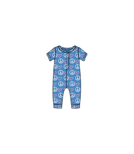 0671478955071 - PJ SALVAGE KIDS BABY GIRL PEACE AND LOVE ROMPER, PERIWINKLE, 3-6 MO