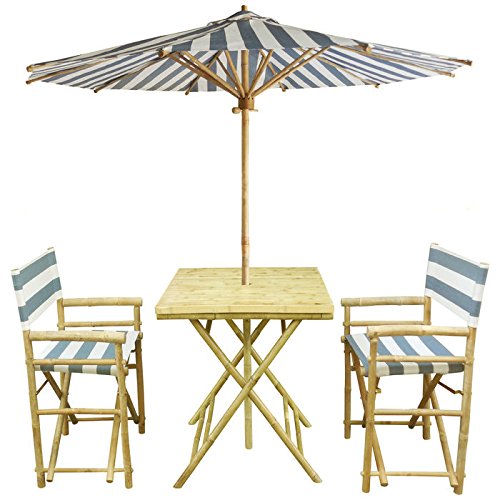 0671635933270 - ZEW SET-014-0-22 BAMBOO SQUARE TABLE WITH 2 DIRECTOR CHAIRS AND 1 UMBRELLA