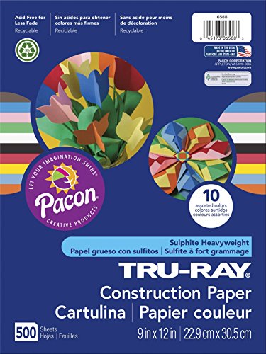 0000671649126 - ROSELLE SULFITE CONSTRUCTION PAPER, 9 X 12 IN, ASSORTED BRIGHT COLOR, PACK OF 500