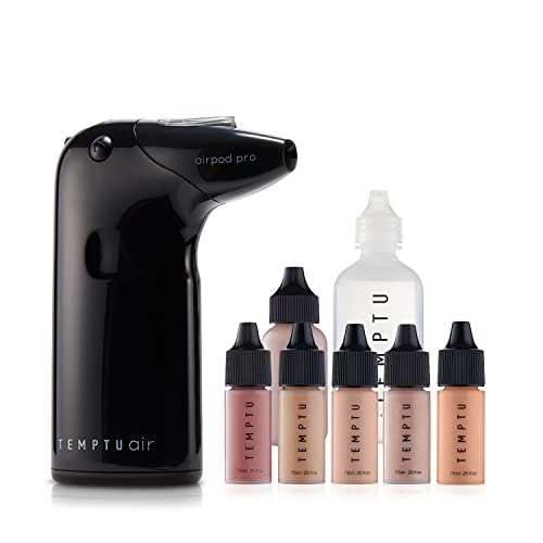 0671741988768 - TEMPTU AIR INTRO AIRBRUSH MAKEUP KIT IN FAIR TO LIGHT: 9-PIECE SET INCLUDES CORDLESS DEVICE, REFILLABLE MAKEUP CARTRIDGE, 3 PERFECT CANVAS SEMI-MATTE FOUNDATIONS, PRIMER, BLUSH, HIGHLIGHTER & CLEANER