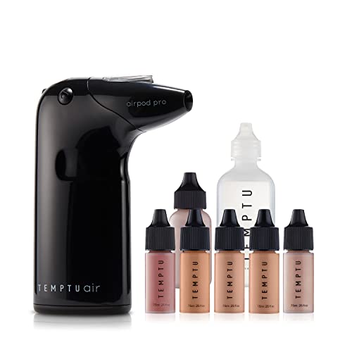 0671741988775 - TEMPTU AIR INTRO AIRBRUSH MAKEUP KIT IN LIGHT TO MEDIUM: 9-PIECE SET INCLUDES CORDLESS DEVICE, REFILLABLE MAKEUP CARTRIDGE, 3 PERFECT CANVAS SEMI-MATTE FOUNDATION, PRIMER, BLUSH, HIGHLIGHTER & CLEANER