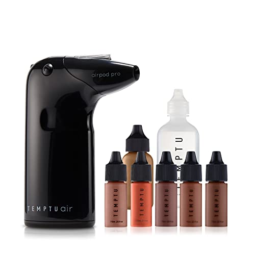 0671741988812 - TEMPTU AIR INTRO AIRBRUSH MAKEUP KIT IN DARK TO DEEP: 9-PIECE SET INCLUDES CORDLESS DEVICE, REFILLABLE MAKEUP CARTRIDGE, 3 PERFECT CANVAS SEMI-MATTE FOUNDATIONS, PRIMER, BLUSH, HIGHLIGHTER & CLEANER