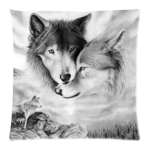0672164192350 - HOME DECOR PILLOWCASES COOL WOLF 18X18 INCH TWO SIDES ZIPPERED SOFT COTTON PILLOW COVERS