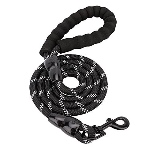 0672352805581 - AMAZON BASICS 5-FOOT REFLECTIVE DOG LEASH WITH COMFORTABLE PADDED HANDLE, BLACK, FOR LARGE, MEDIUM OR SMALL DOGS