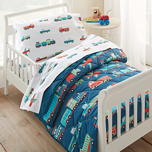 0672410240057 - WILDKIN 100% COTTON 4 PIECE TODDLER BED-IN-A-BAG FOR BOYS & GIRLS, BEDDING SET INCLUDES COMFORTER, FLAT SHEET, FITTED SHEET & PILLOWCASE, BED SET FOR COZY CUDDLES, BPA-FREE (TRANSPORTATION)