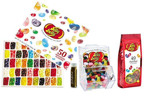 0672713839521 - JELLY BELLY JELLY BEANS VARIETY PACK, 50 FLAVOR BOX 21 OZ, AN EMPTY MINI BEAN BIN, 7.5OZ ASSORTED JELLY BEANS, A STARRY NIGHT JELLY BEAN POSTER, AND JAROSA BEE ORGANIC NATURAL CHOCOLATE BLISS LIP BALM