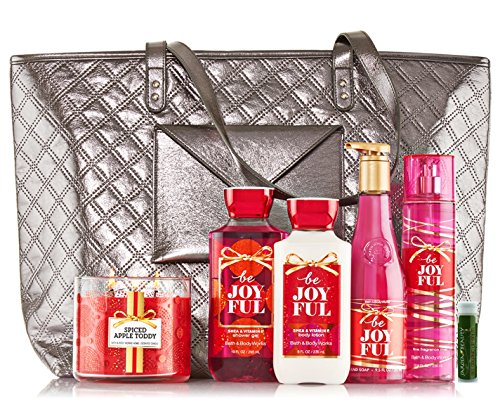 0672713839767 - BATH & BODY WORKS GIFT TOTE WITH A JAROSA BEAUTY BEE ORGANIC PEPPERMINT LIP BALM, INCLUDING SPICED APPLE TODDY 3 WICK CANDLE, BE JOYFUL DECORATIVE SOAP, LOTION, SHOWER GEL, AND FINE FRAGRANCE MIST