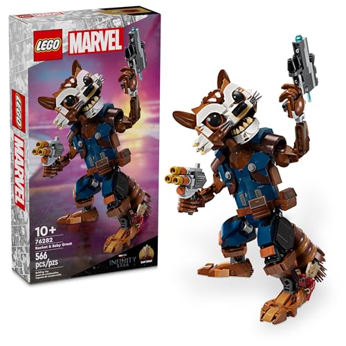0673419390910 - LEGO MARVEL ROCKET & BABY GROOT MINIFIGURE, GUARDIANS OF THE GALAXY INSPIRED MARVEL TOY FOR KIDS, BUILDABLE MARVEL ACTION FIGURE FOR PLAY AND DISPLAY, GIFT FOR BOYS AND GIRLS AGES 10 AND UP, 76282