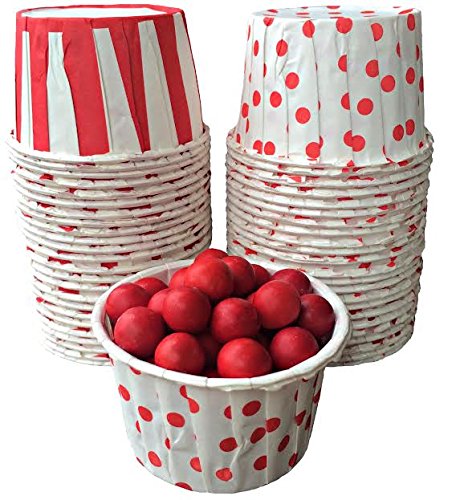 0673424426383 - OUTSIDE THE BOX PAPERS STRIPE AND POLKA DOT CANDY NUT CUPS 48 PACK RED, WHITE