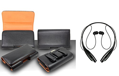 0673808206532 - FOR SAMSUNG GALAXY J3 PREMIUM CLASSIC BLACK PEBBLE TEXTURE LEATHER BELT CASE CLIP HOLSTER POUCH (FIT FOR PHONE WITH SLIM CASE TOGETHER) + SPORTS NECKBAND BLUETOOTH STEREO HEADSET