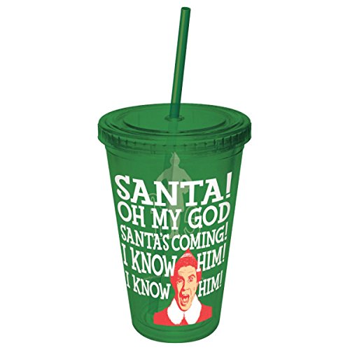 0674449083230 - ICUP ELF THE MOVIE SANTA OH MY GOD SANTA'S COMING COLORED CUP WITH STRAW, CLEAR