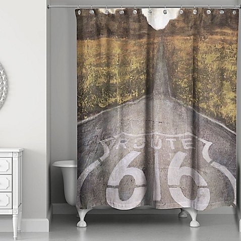 0674894210274 - DESIGNS DIRECT ROUTE 66 SHOWER CURTAIN IN BLACK/WHITE