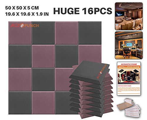 0675595948381 - ACE PUNCH 16 PACK 2 COLORS BLACK AND BURGUNDY FLAT BEVEL ACOUSTIC FOAM PANEL DIY DESIGN STUDIO SOUNDPROOFING WALL TILES SOUND INSULATION WITH FREE MOUNTING TABS 19.6 X 19.6 X 1.9 AP1039