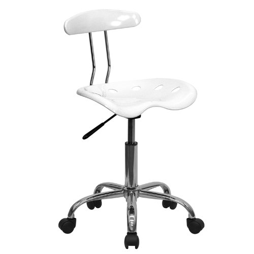 0675903921846 - FLASH FURNITURE LF-214-WHITE-GG VIBRANT WHITE AND CHROME COMPUTER TASK CHAIR WITH TRACTOR SEAT