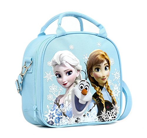0676151020770 - DISNEY FROZEN LUNCH BOX CARRY BAG WITH SHOULDER STRAP AND WATER BOTTLE (SNOW BLUE)