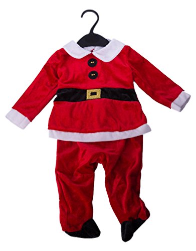0676844179358 - CHRISTMAS SANTA CLAUS INFANT SLEEPER SUIT 2 PIECE WITH HAT & NO-SLIP FEET - 3-6 MONTH RED WITH WHITE & BLACK TRIM