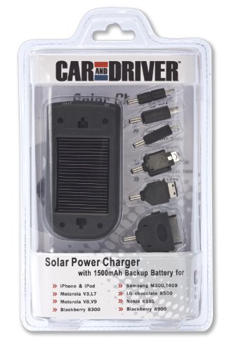 0676965186228 - CAR AND DRIVER UNIVERSAL SOLAR POWERED ADAPTOR WITH 6 TIPS - BLACK
