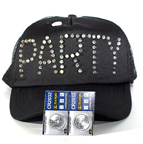 0678542255662 - BLACK TRUCKER HAT BASEBALL CAP WITH FLASHING LED LIGHTS BLINKS PARTY IN 3 COLOR MODES HAS ONE-SIZE-FITS-ALL SNAPBACK BREATHABLE MESH PANELS AND 2 EXTRA BATTERIES