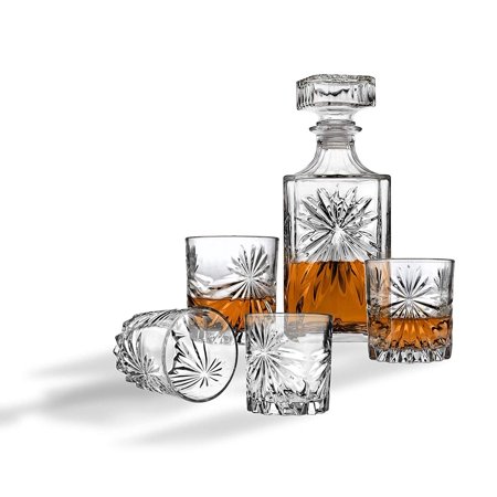 0678976500185 - WHISKEY DECANTER AND GLASSES BAR SET, INCLUDES WHISKY DECANTER AND 4 COCKTAIL GLASSES - 5 PIECE SET