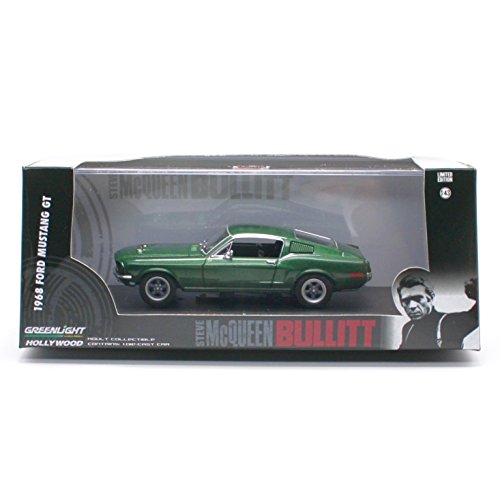 0067901154997 - 1968 FORD MUSTANG GT FROM THE MOVIE BULLITT * GREENLIGHT HOLLYWOOD * 2015 GREENLIGHT COLLECTIBLES LIMITED EDITION 1:43 SCALE DIE-CAST VEHICLE & CUSTOM DISPLAY CASE