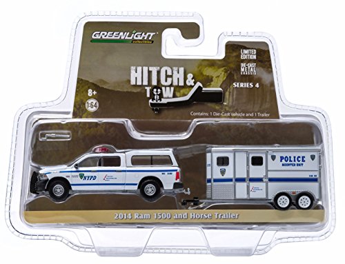 0067901944253 - 2014 RAM 1500 & HORSE TRAILER (NYPD MOUNTED UNIT) * HITCH & TOW TRUCK & TRAILER SERIES 4 * LIMITED EDITION 2015 GREENLIGHT COLLECTIBLES 1:64 SCALE DIE-CAST VEHICLE SET