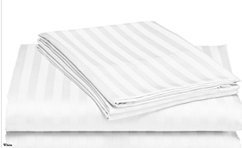 6792701030229 - SCALA HOTEL DESIGN THREAD COUNT 650 EGYPTIAN COTTON SHEETS, QUEEN SHEET SET STRIPED DEEP POCKET 12 INCHES WHITE