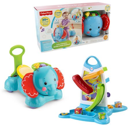 0679360231487 - FISHER-PRICE 3-IN-1 BOUNCE, STRIDE AND RIDE ELEPHANT WITH FISHER-PRICE ROLLER BLOCKS PLAY WALL BUNDLE