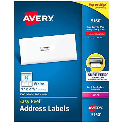 0068000344753 - AVERY 5160 EASY PEEL ADDRESS LABELS , WHITE, 1 X 2-5/8 INCH, 3,000 COUNT (PACK OF 1)